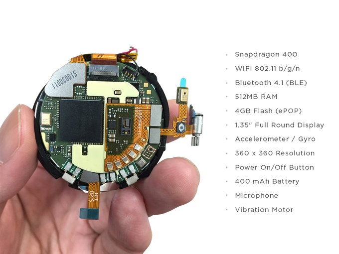 Photograph showing the microcontroller inside a smart watch