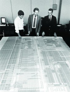 Prof. John Hennessy inspecting the layout of MIPS R2000