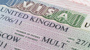 Close up United Kingdom visa in passport