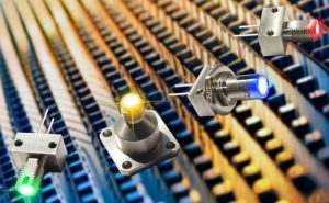 OMC coloured LEDs for optical fibre injection