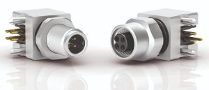 Binder extends 707 series with M5 angled panel mount connectors