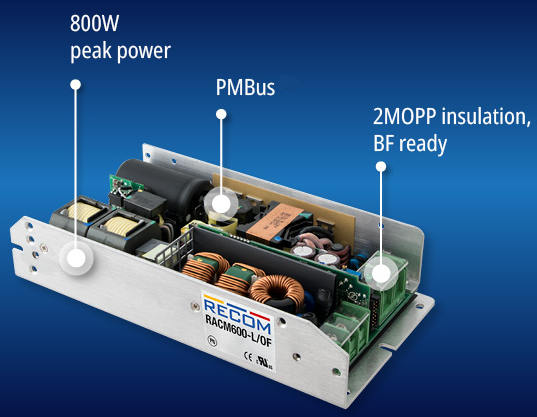 12V or 48V mains power supply delivers peaks of 800W