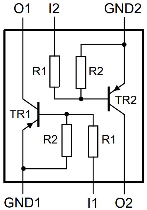 500mA dual bipolar transistor include base resistors