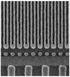 Imec SEM 20nm pitch forks after pattern transfer into TiN