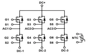 Semiq GCMX080A120B2T1P three phase SiC bridge block
