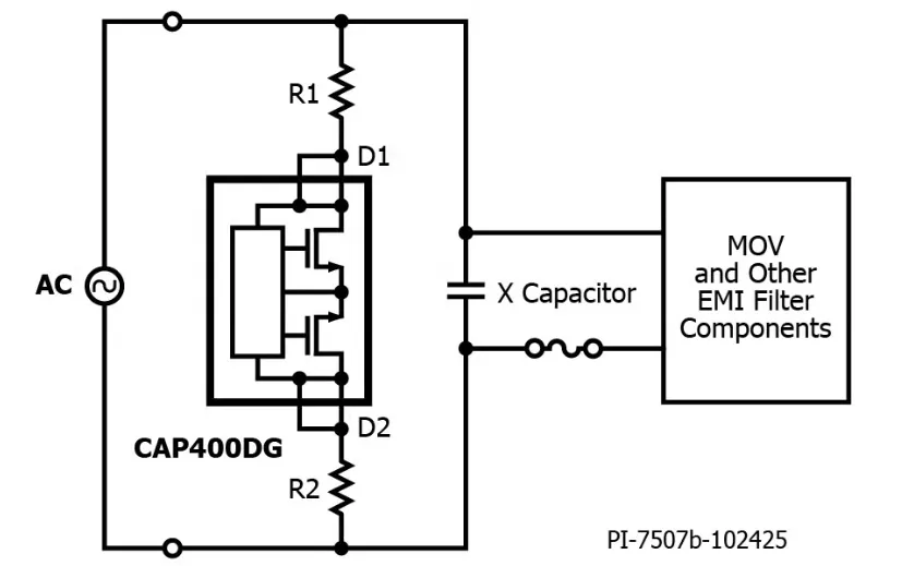 X-capacitor discharge IC for stringent standby, no-load requirements